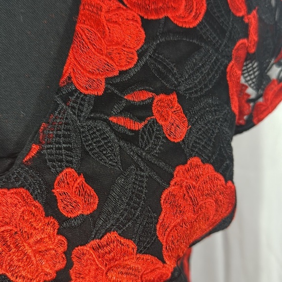 SAM EDELMAN BLACK RED ROSE EMBROIDERED MINI DRESS SIZE 6 - Picture 3 of 12